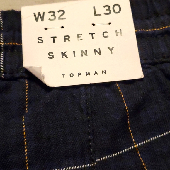 TOPMAN MEN'S NAVY CHECK DRAWSTRING Pull-up SKINNY PANTS SZ 32 X 30 - Nwt - Picture 9 of 10